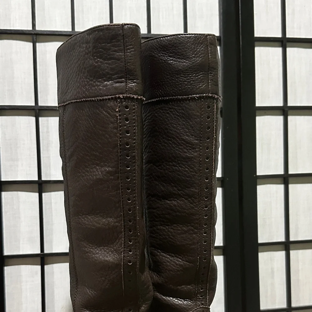 Michael Kors Penelope Dark Brown Leather Wingtip Knee Boot 7